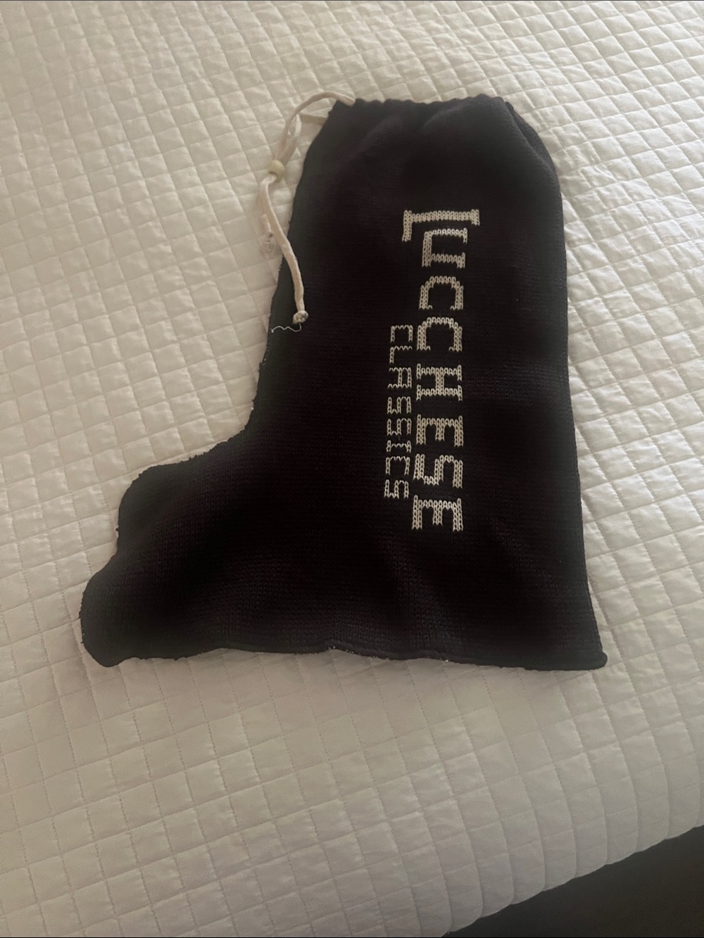 Lucchese Black Drawstring Boot Dust Bag with White Logo